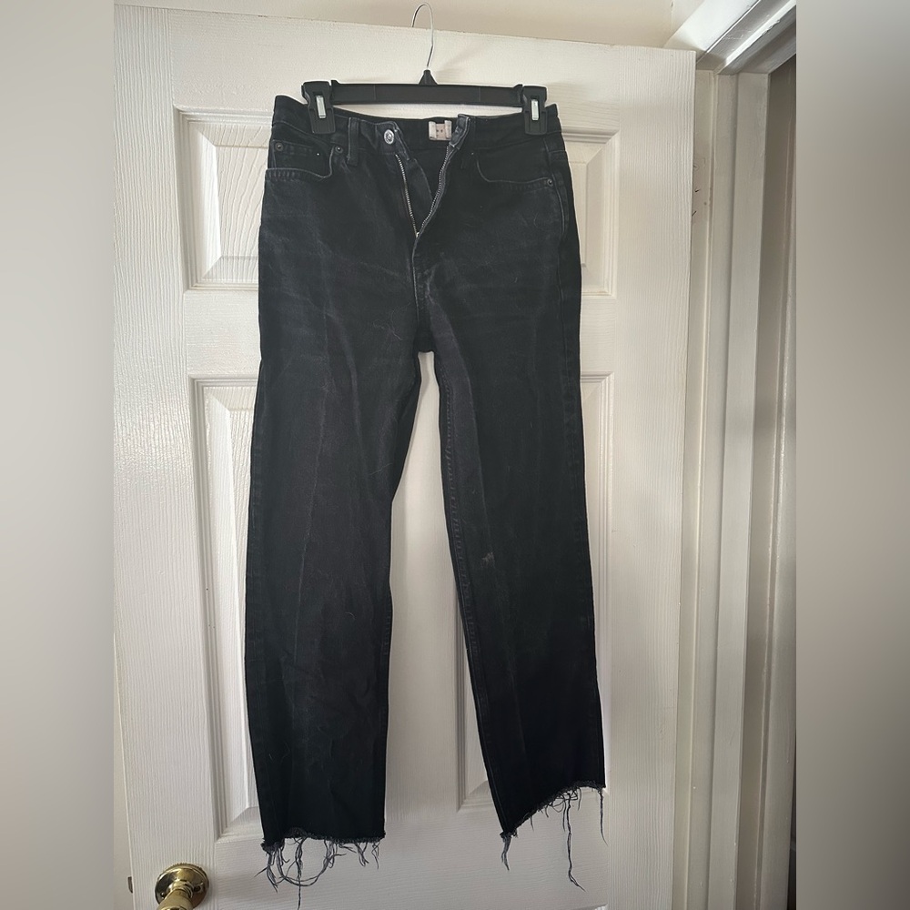 Topshop Men's Black Frayed Hem Pants